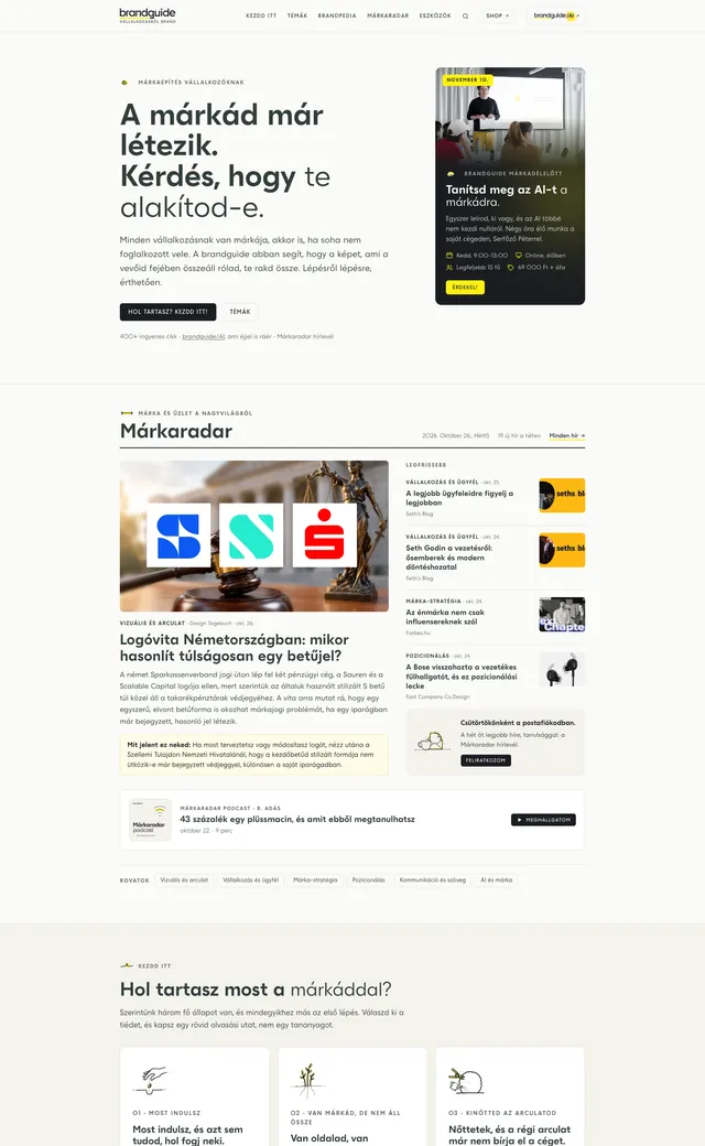 Weboldal, brandguide: brandguide.hu, hat nap alatt újraépítve