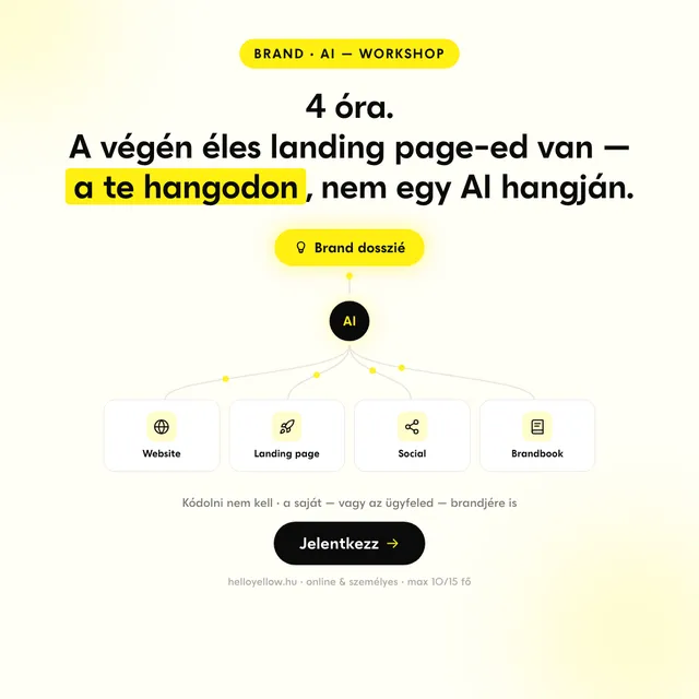 Hirdetés, yellow: Brand × AI workshop, a poszter-motorból
