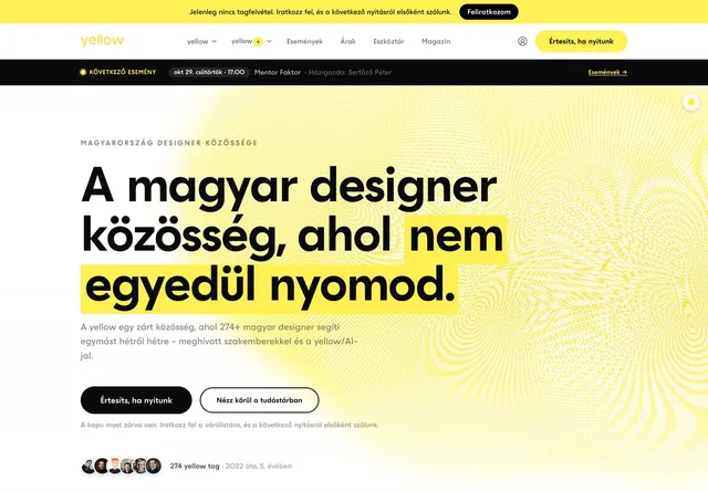 Weboldal, yellow: helloyellow.hu, egy rendszerből