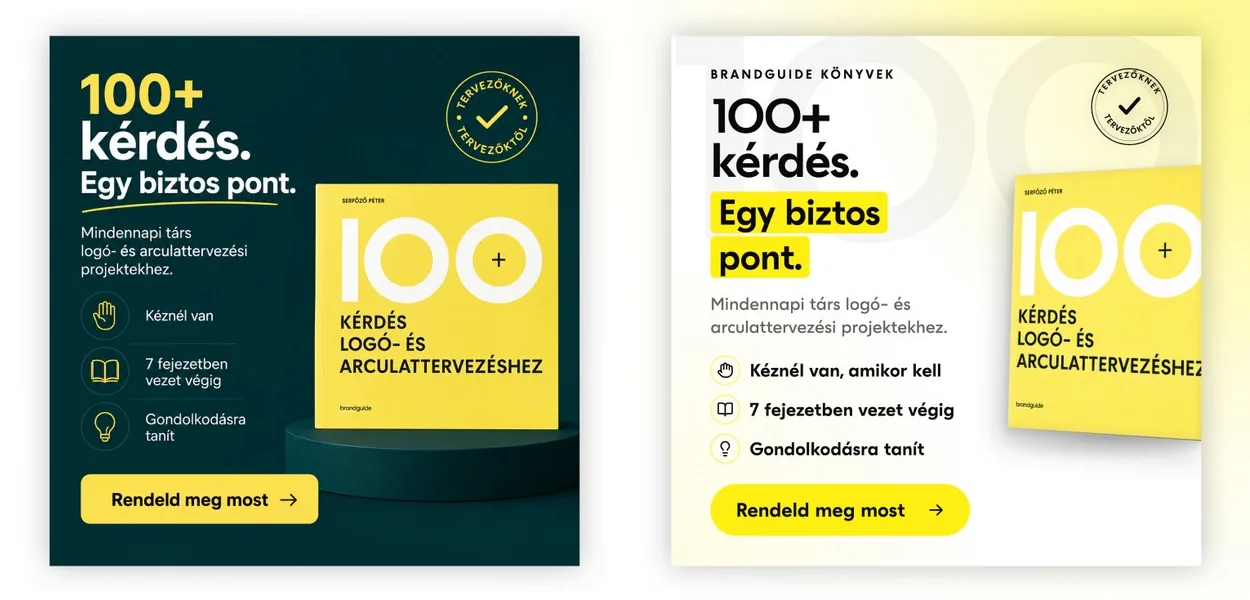 Ugyanaz a banner kétszer: balra generikus AI-változat, jobbra a brandguide mappájából készült változat